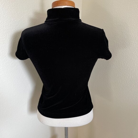 No Boundaries Stretch Velvet Short Sleeve Turtleneck Black 90s - Picture 3 of 8